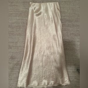 Silk midi skirt (champagne color) elastic waist band to make it comfortable!